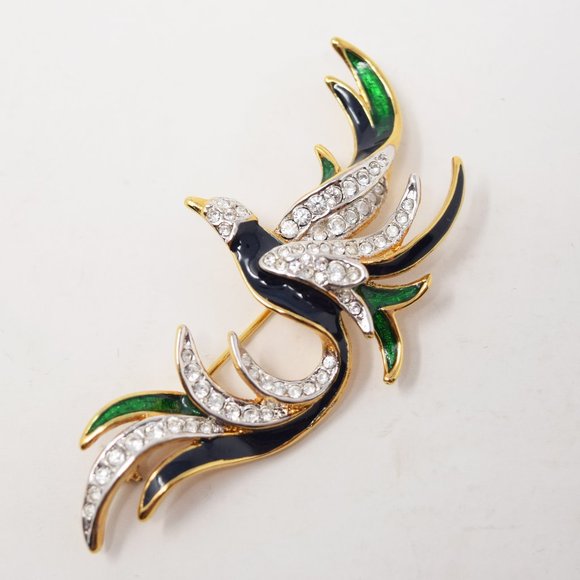 Jewelry - Enamel Rhinstone Bird Of Paradise Brooch Flying